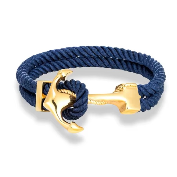 Gold Color Anchor Bracelet With Multilayer Rope Men Fashion. Stainless Steel - Picture 3 of 4